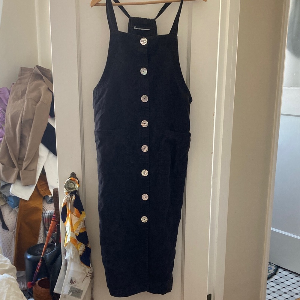 Black linen Pinafore Dress by Unknown Brand